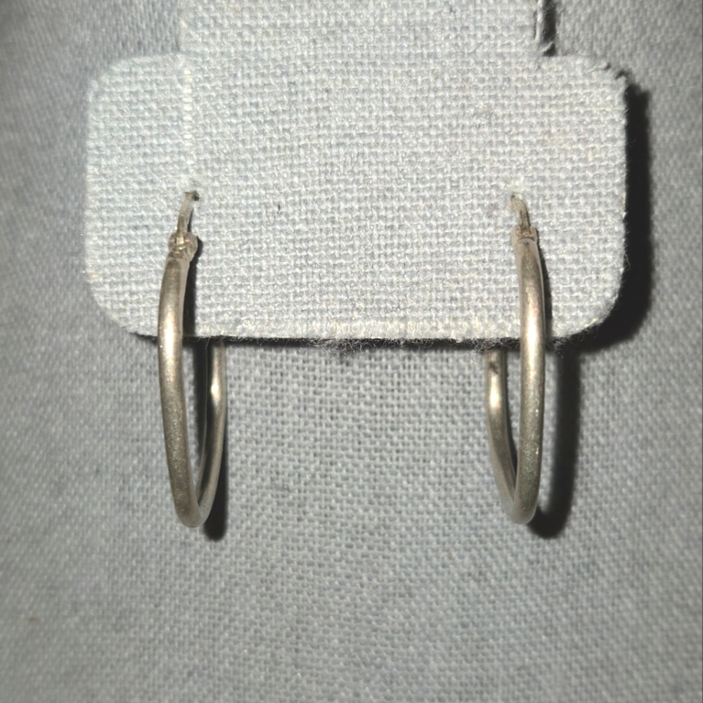 Sterling Silver 925 Marked Squared Hoop Hinged‎ Back Earrings 1.125"X1.125" - Picture 3 of 6